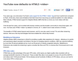 YouTube视频网站现在默认使用HTML5播放器